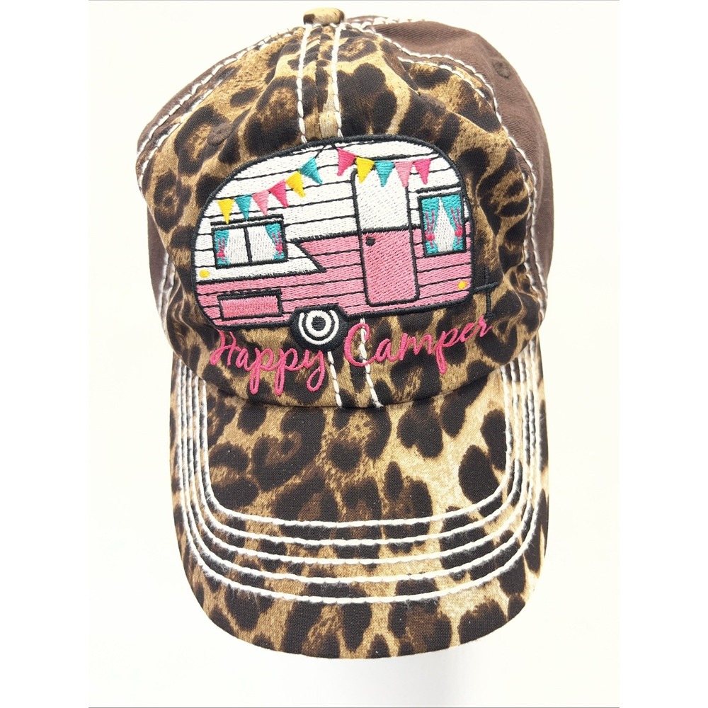 Happy Camper Women Brown KBETHOS Vintage Baseball Cap Leopard Print OSFM